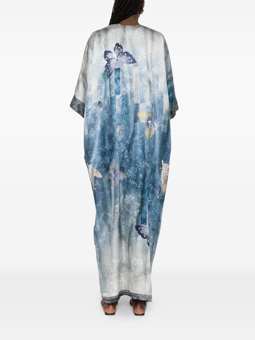 Pierre Louis Mascia V-neck, short sleeves, printed Pritned silk dress LIGHT BLUE