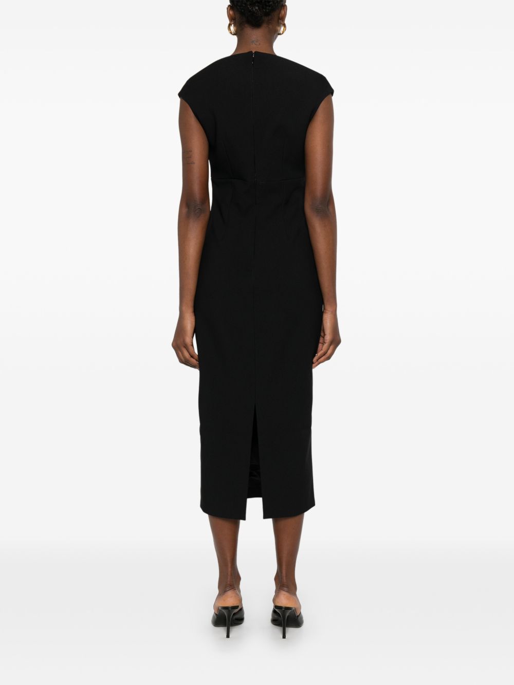 Solace London V-neck zip fastening Monica midi dress BLACK