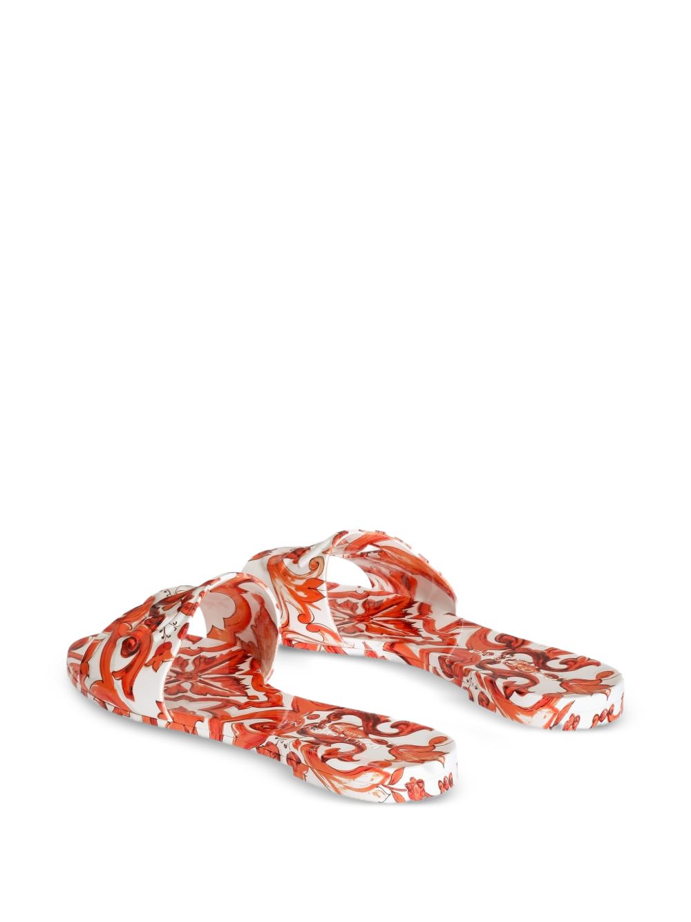 Dolce & Gabbana Majolica-Print Rubber Beachwear Slides ORANGE