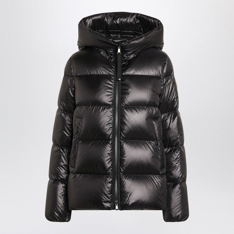 Moncler Shiny Quilted Down Jacket with Hood Black