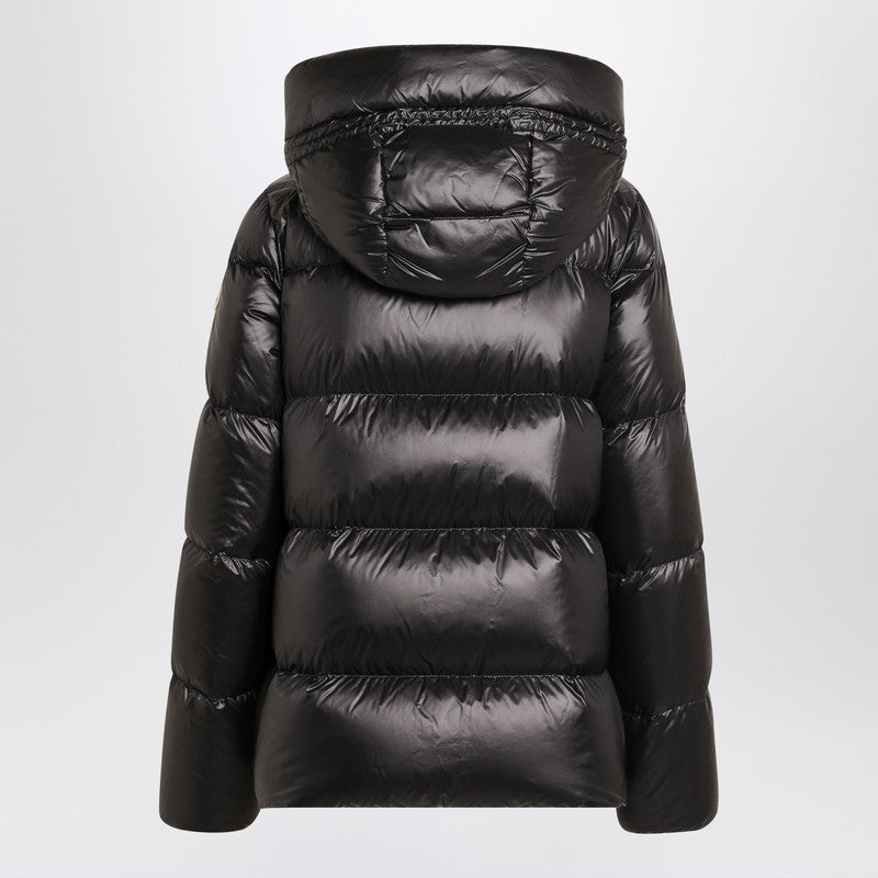 Moncler Shiny Quilted Down Jacket with Hood Black