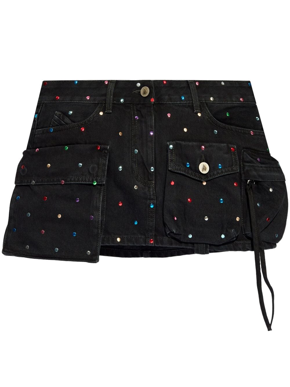 The Attico Embellished Rhinestone-Button Mini Skirt Black