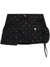 The Attico Embellished Rhinestone-Button Mini Skirt Black