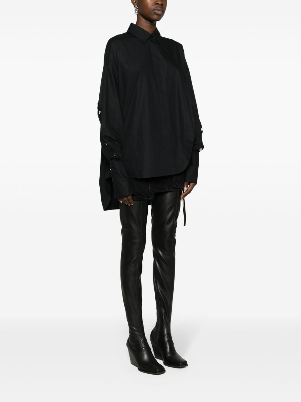 The Attico Oversized Studded Cotton Shirt with Embroidered Logo Black Black