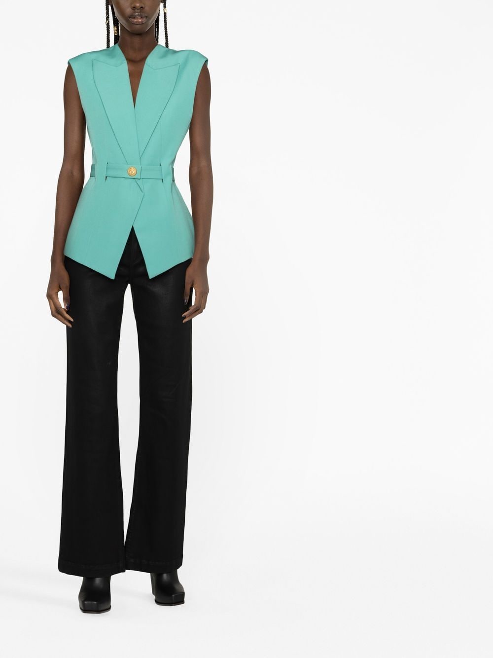 Balmain Belted Sleeveless Jacket Green