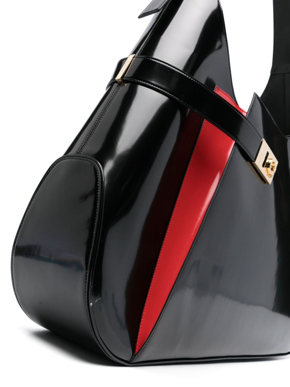 Ferragamo Extra Large Patent Leather Shoulder Hobo Bag Black