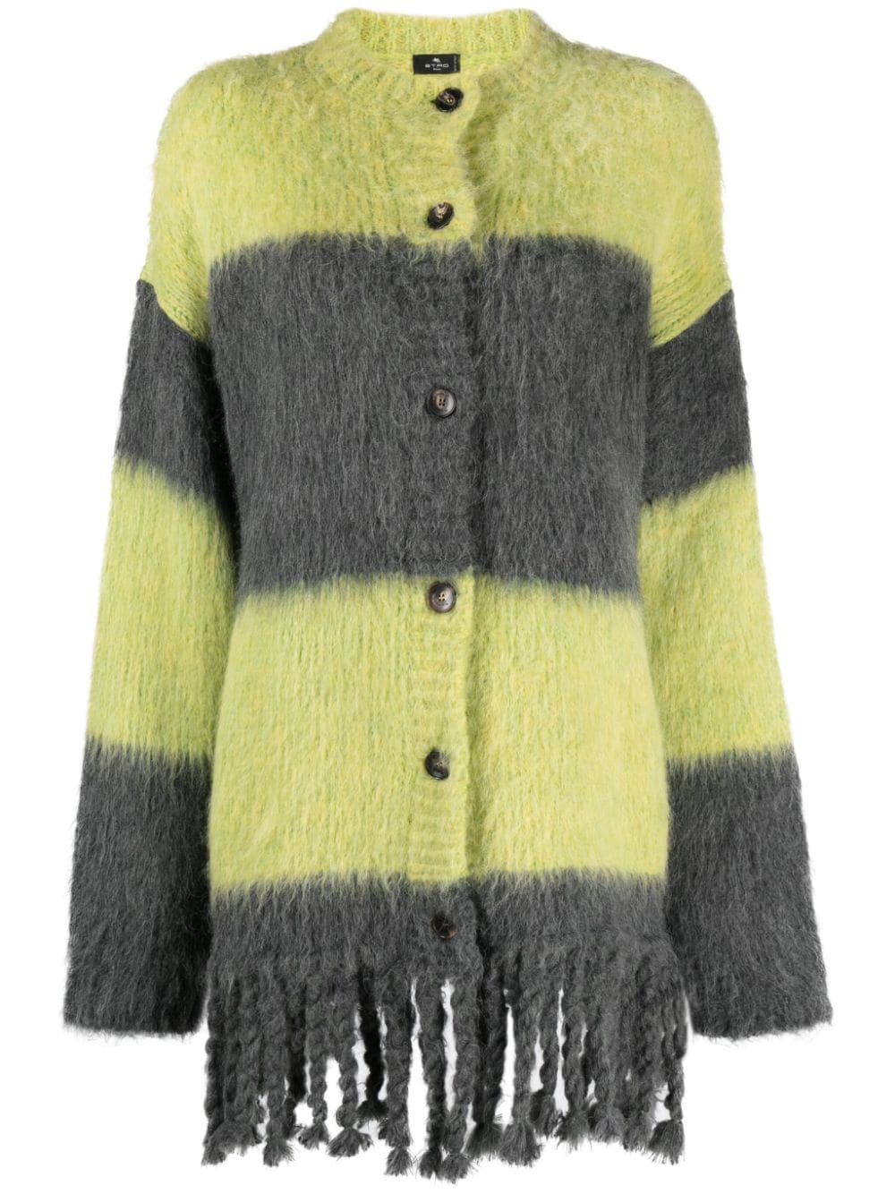 Etro Striped Fringed Wool-Blend Cardigan Green