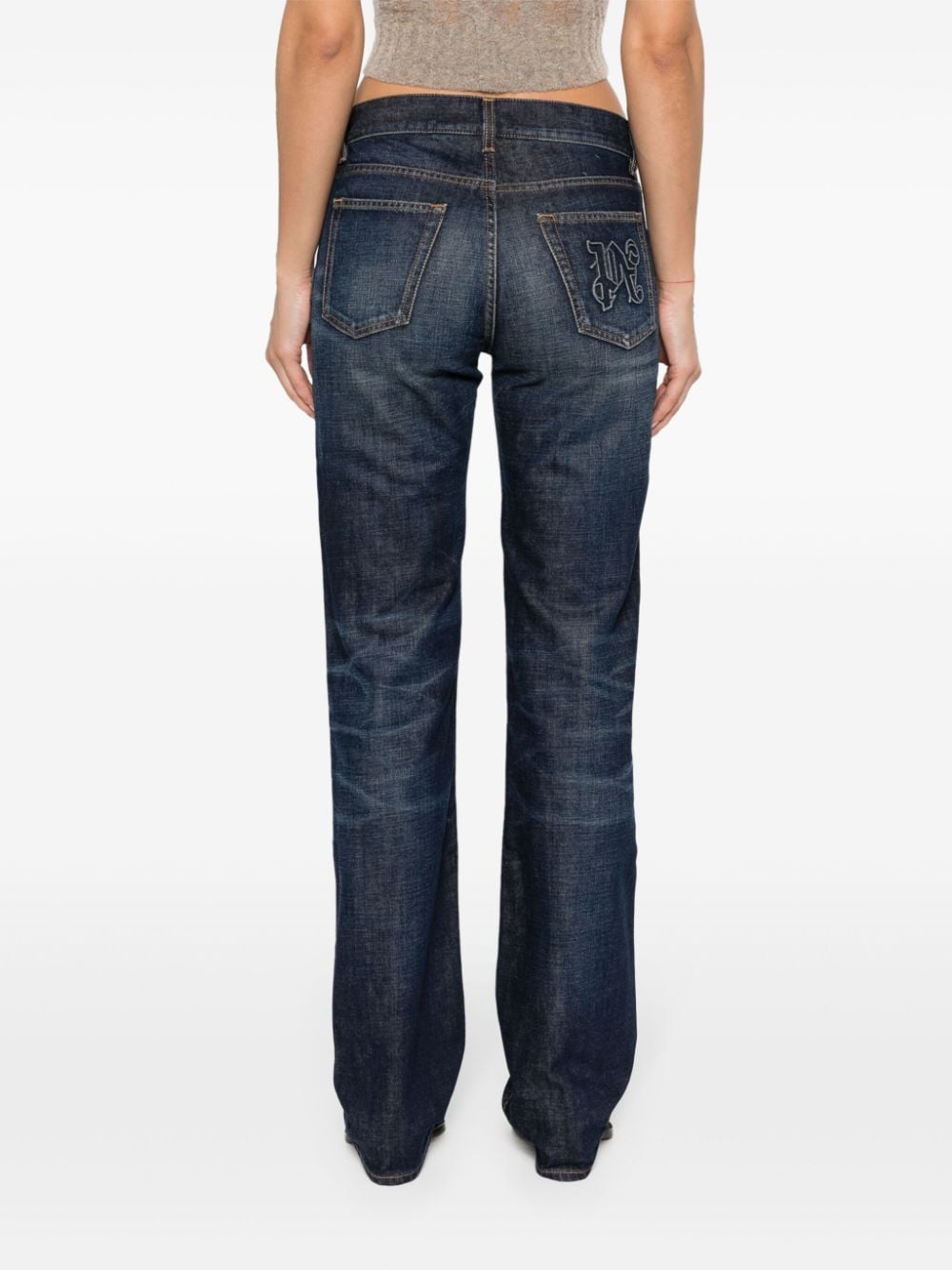 Palm Angels High-Rise Embroidered Denim Jeans Blue Blue