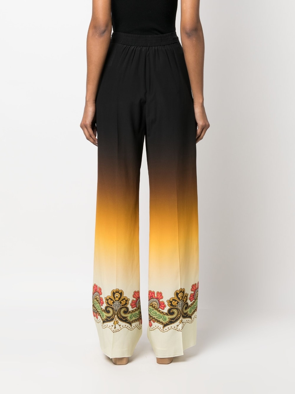 Etro Graphic-Print Silk Straight-Leg Trousers Black