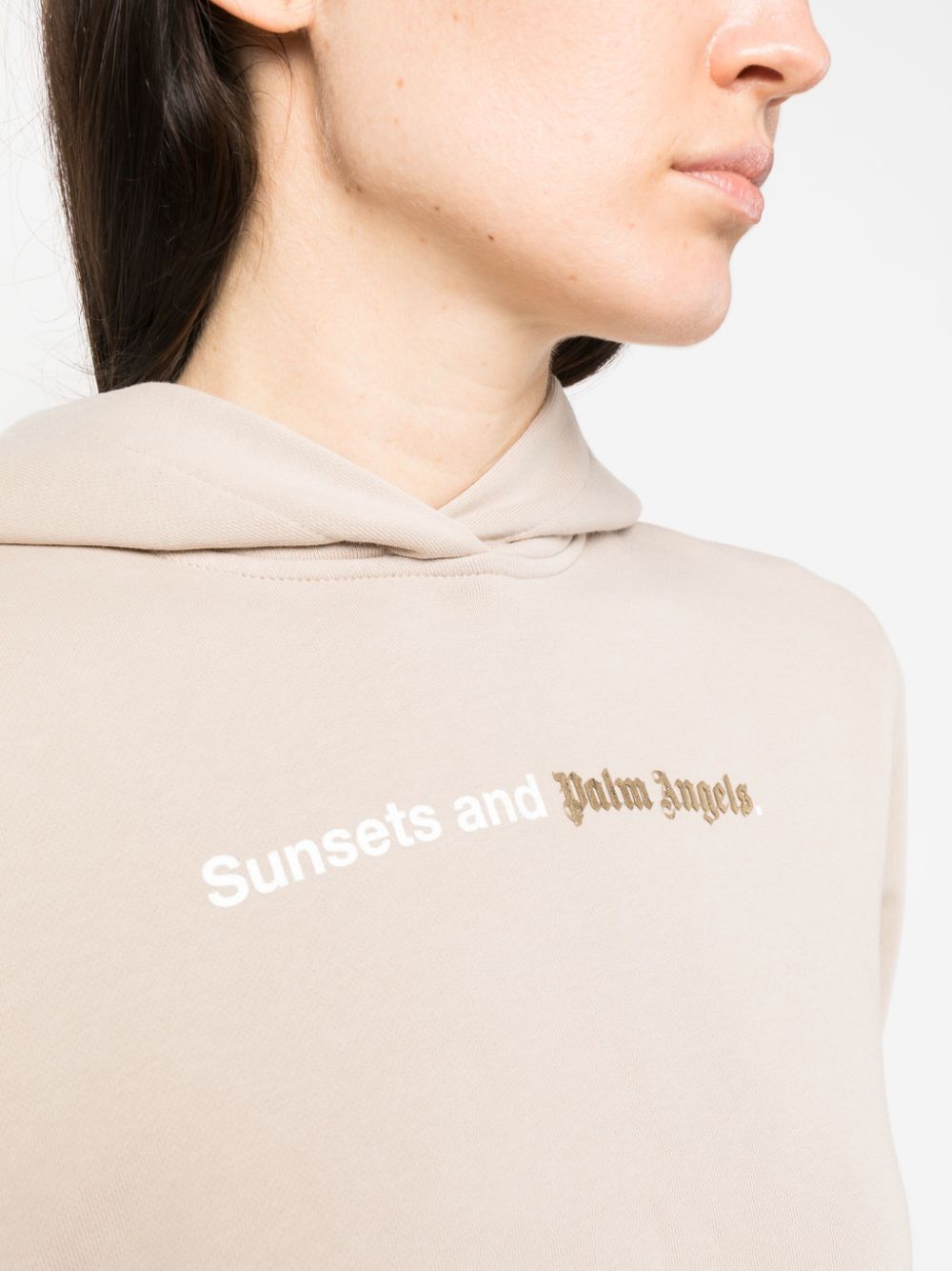 Palm Angels Logo-Print Cotton Hoodie Beige Beige