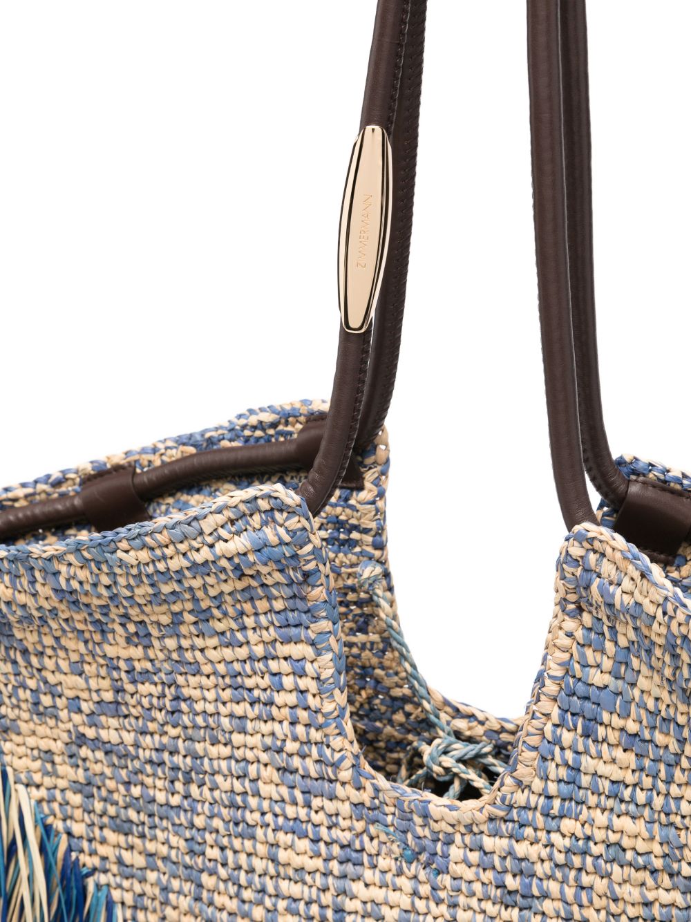 Zimmermann Woven Fringe Tote NAVY