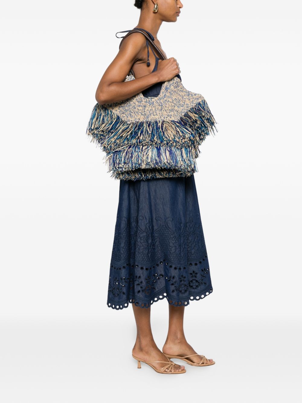Zimmermann Woven Fringe Tote NAVY