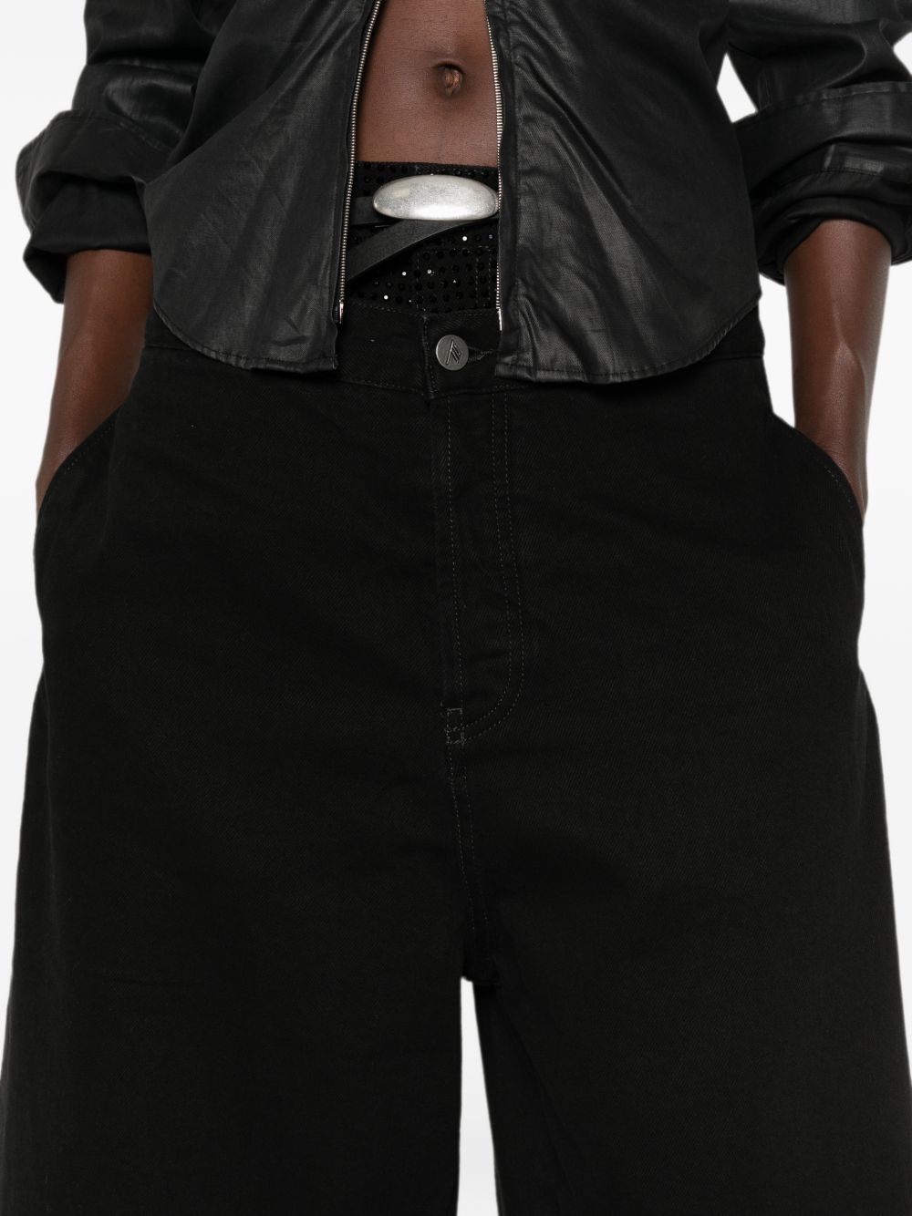 The Attico Denim Cotton Bermuda Shorts BLACK