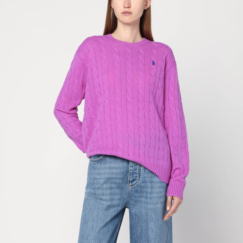 Polo Ralph Lauren Purple Cable-Knit Wool and Cashmere Sweater Purple