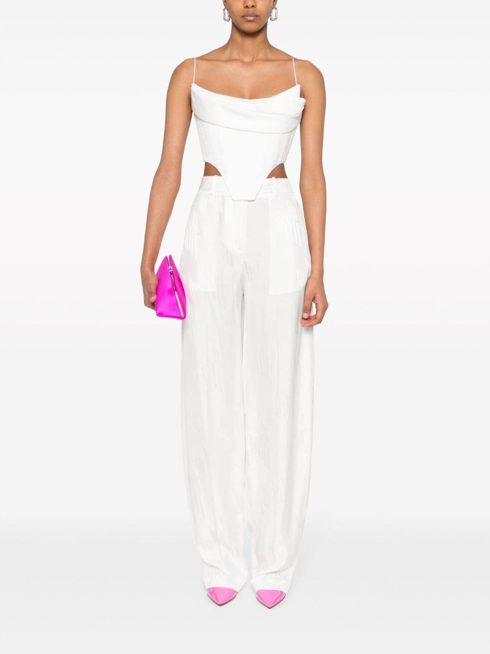 The Attico Satin Jacquard Logo Straight-Leg Trousers White