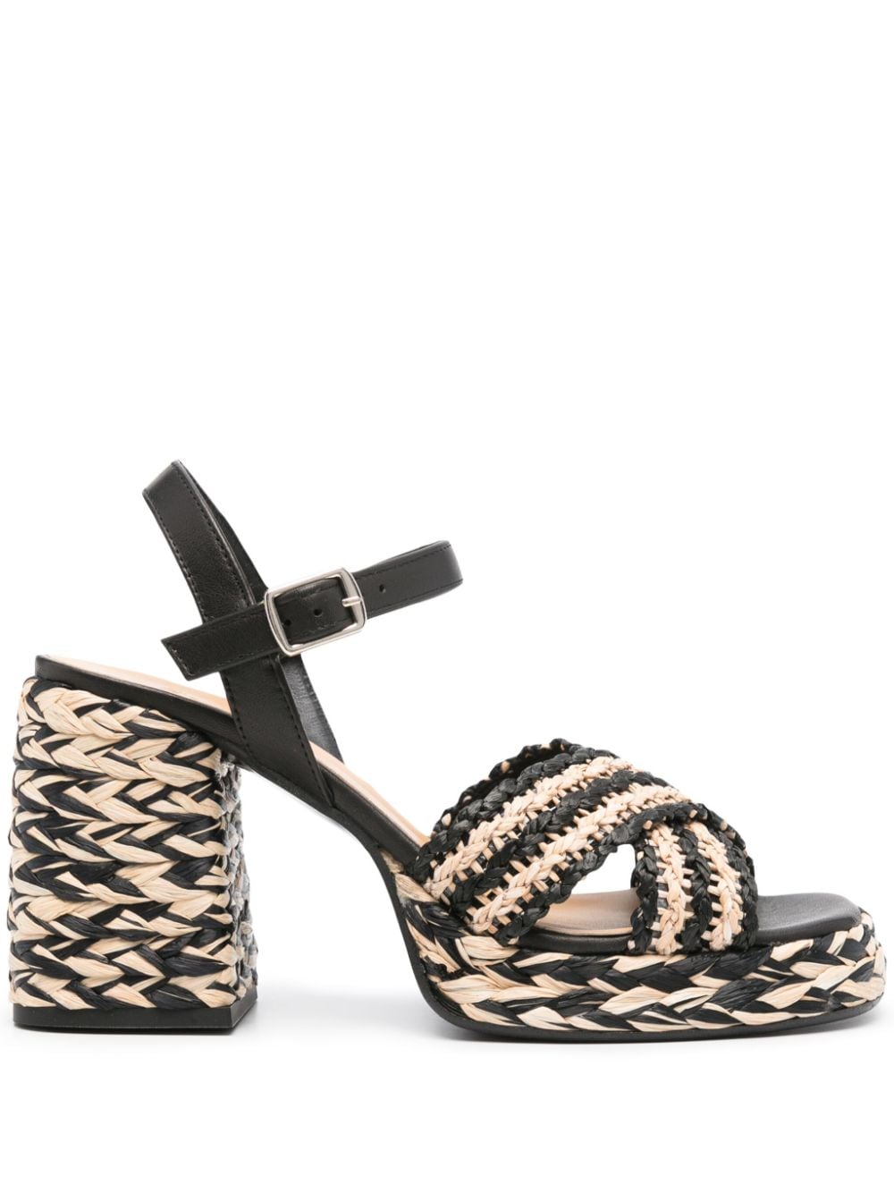 Castaner Interwoven Crossover Strap Block Heel Sandals Black