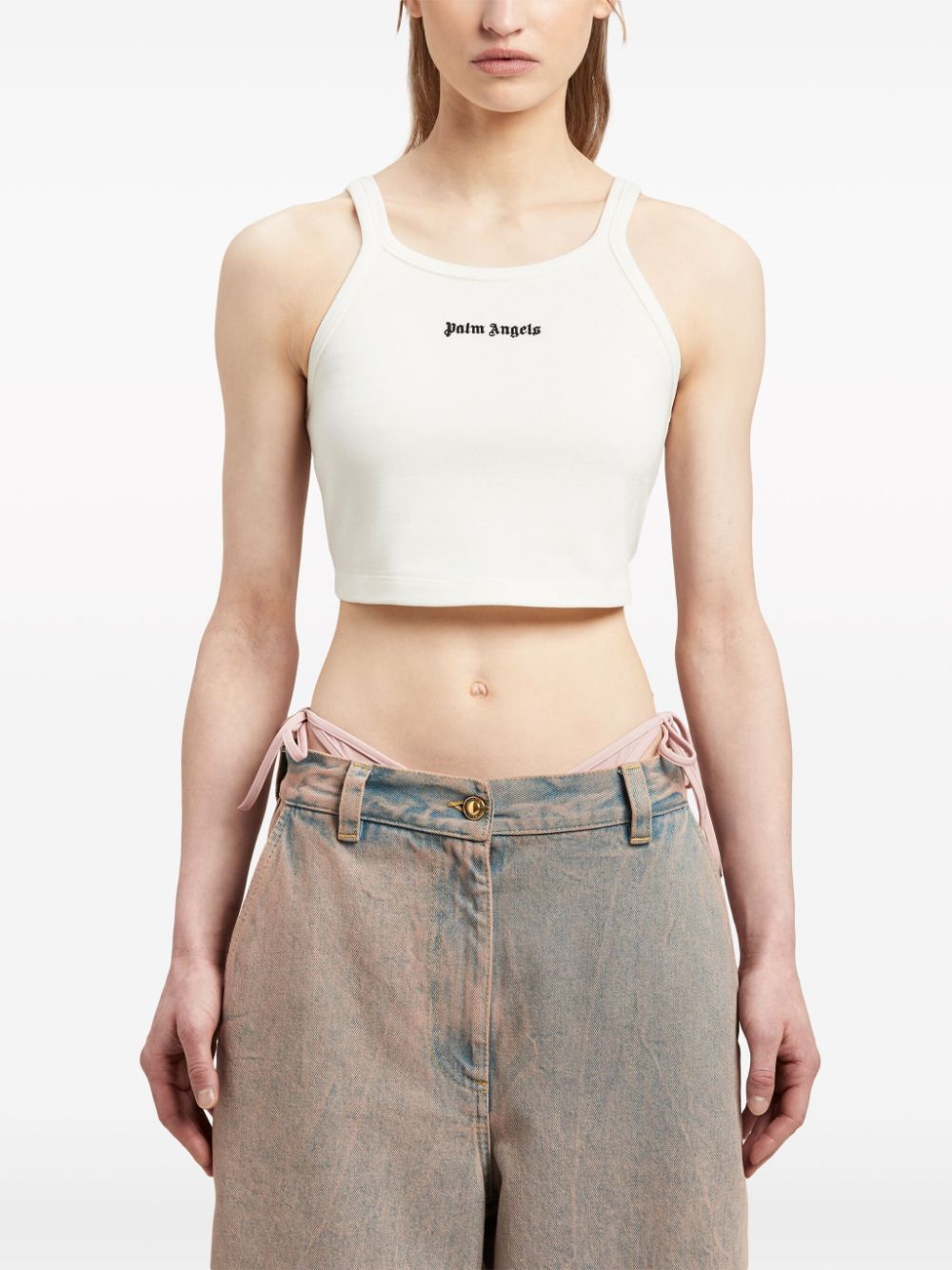 Palm Angels logo print Cropped Tank Top White
