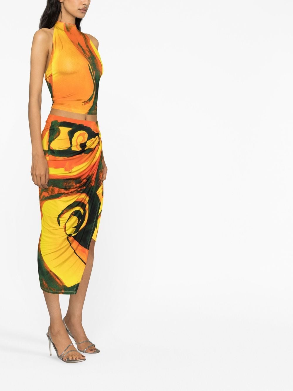 Louisa Ballou Coastline Abstract Print Draped Wrap Skirt MultiColour