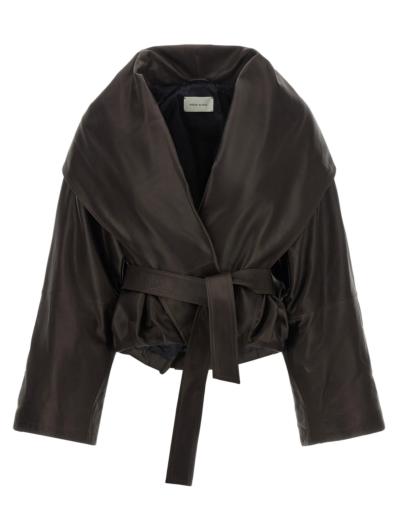 Magda Butrym Shawl Collar Leather Jacket Brown