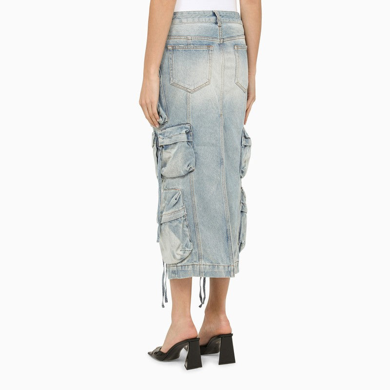 The Attico Blue Denim Cargo Midi Skirt light blue