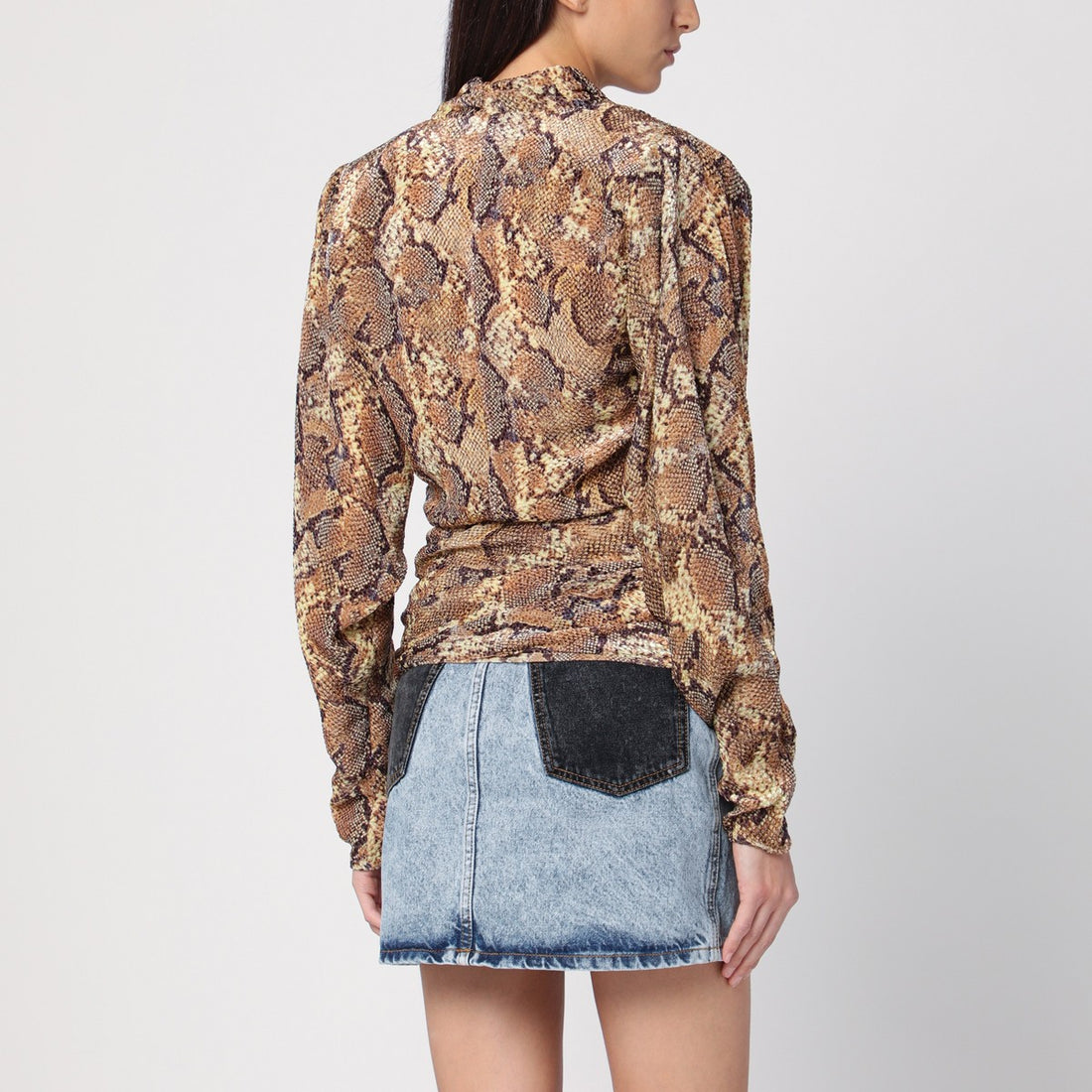 Isabel Marant Snake Print Silk Marlin Blouse Beige