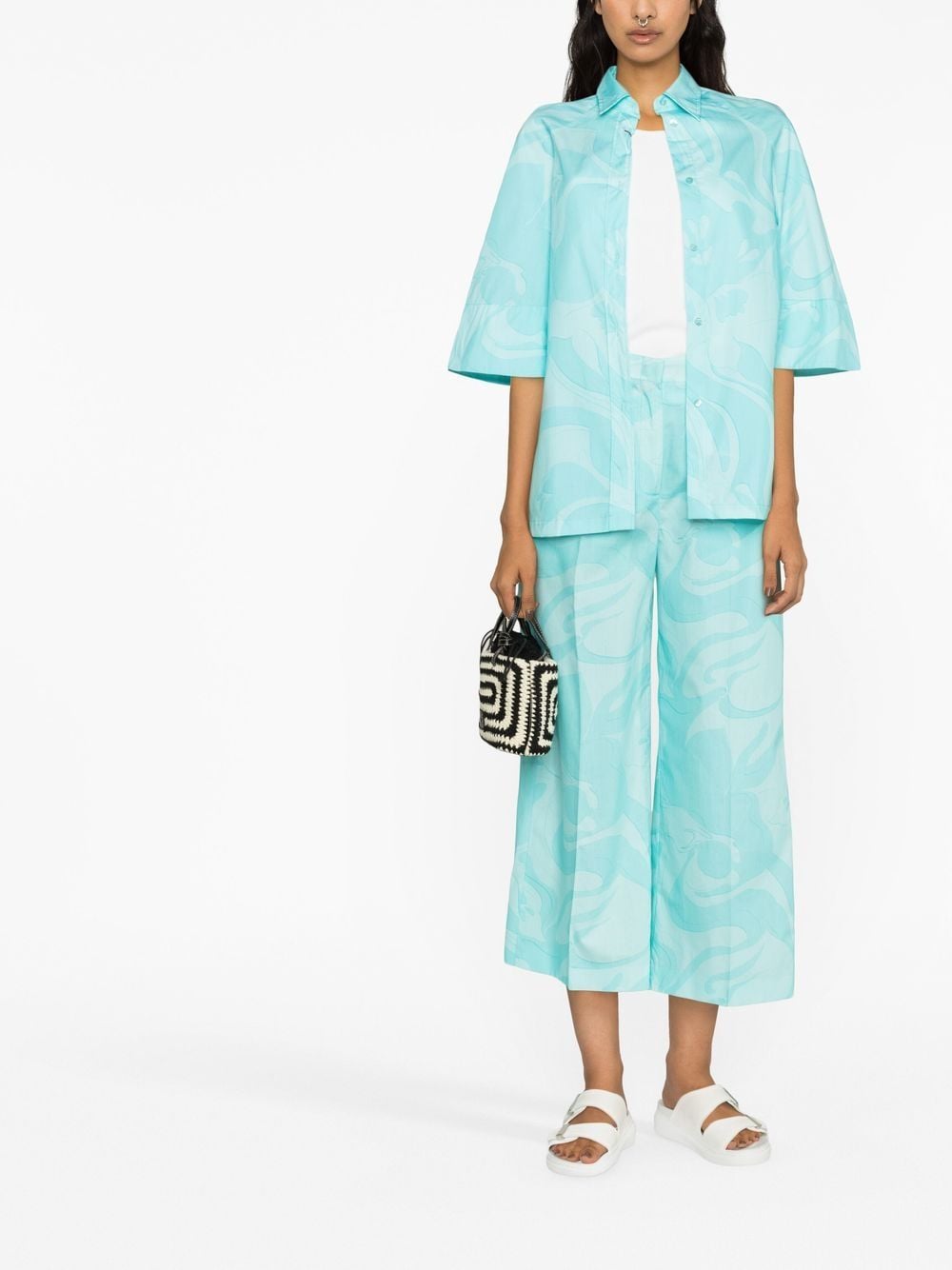 Etro Swirl-Print Cotton and Silk Shirt Clear Blue