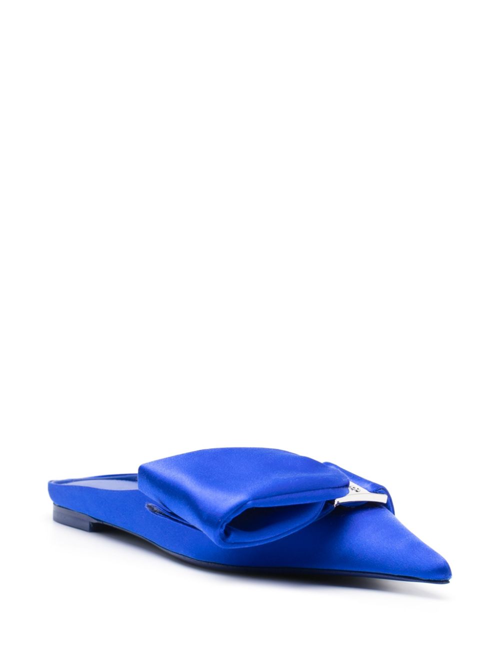 Ferragamo Asymmetric Bow Satin Mules Blue