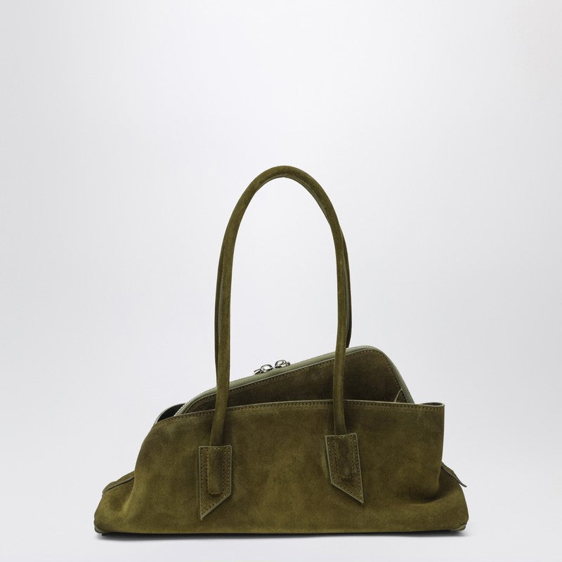 The Attico La Passeggiata Small Asymmetric Suede Handbag Khaki Green