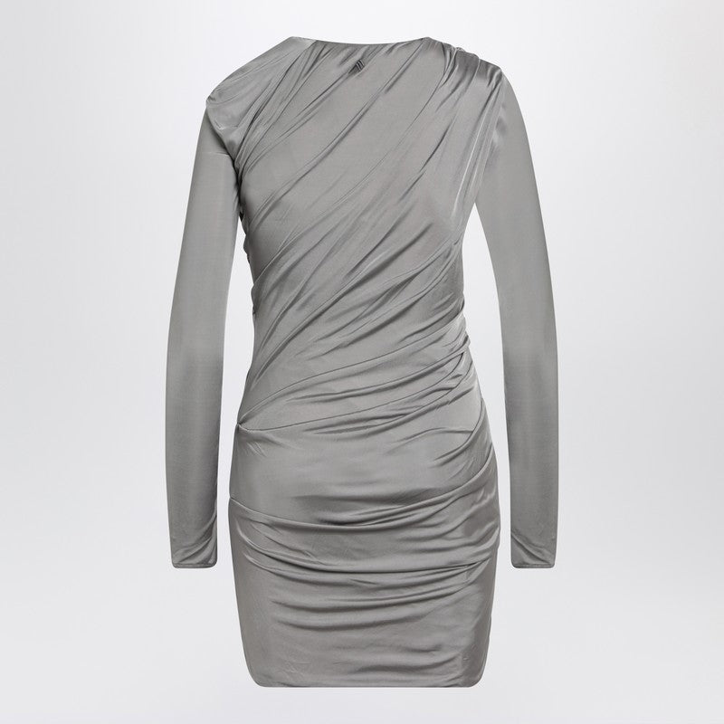 The Attico Draped Asymmetric Grey Silk Mini Dress grey