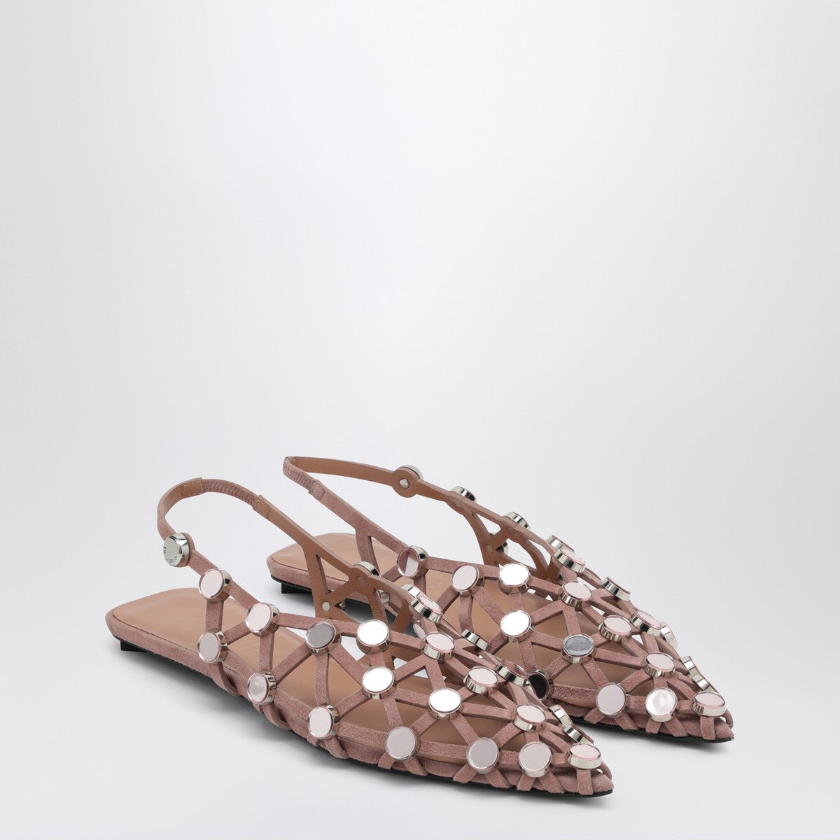 The Attico Pointed Suede Grid Ballerina Beige