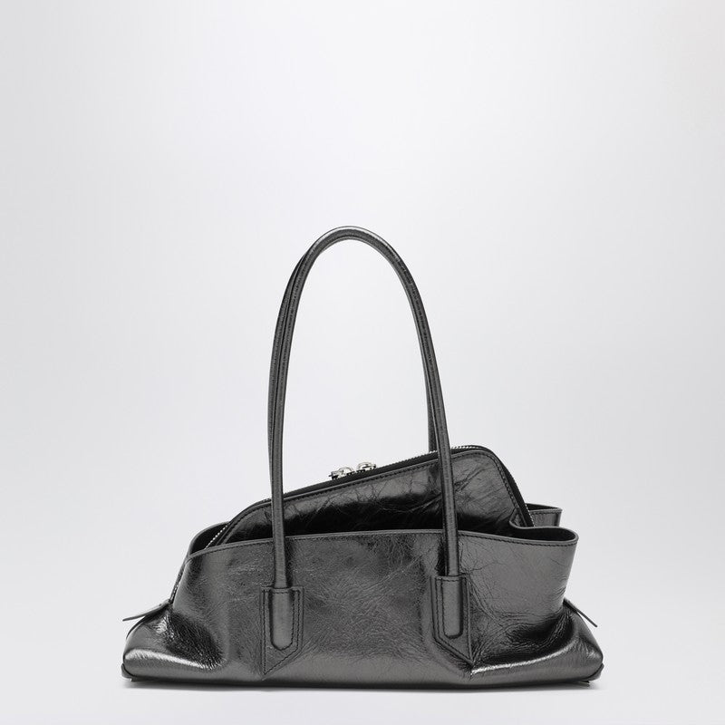 The Attico La Passeggiata Small Laminated Leather Bag in Dark Grey grey
