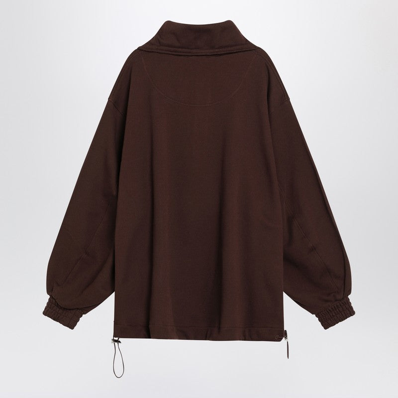 The Attico Brown Cotton Half-Zip Logo Sweatshirt Brown