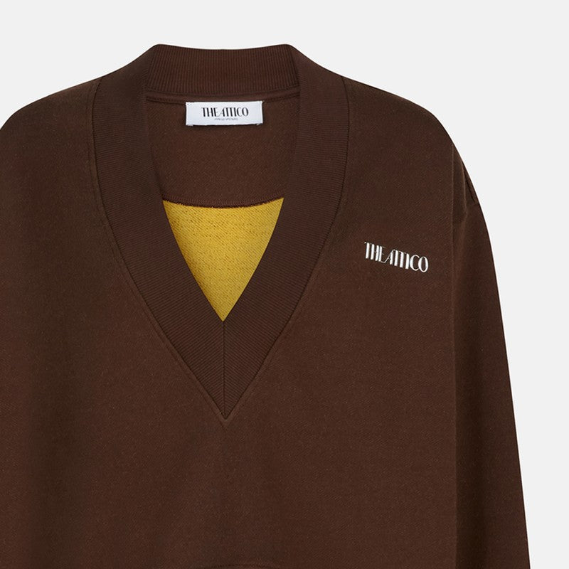 The Attico Brown Cotton Sweatshirt with Logo and Deep V-Neck brown
