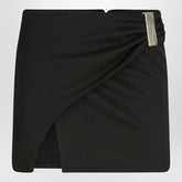 The Attico Black Wool Mini Skirt with Metal Clasp and Front Slit Black