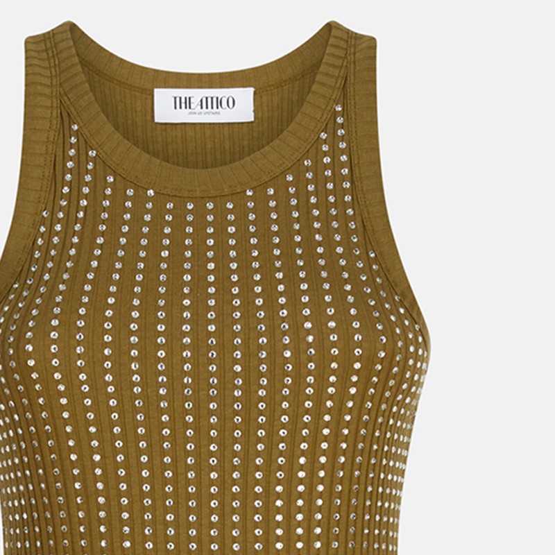 The Attico Military Green Mini Rhinestone Dress Green