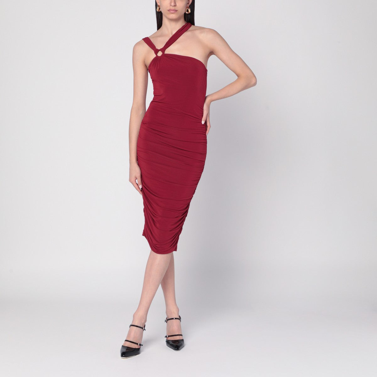 Isabel Marant One-shoulder Ethel dress in light burgundy red