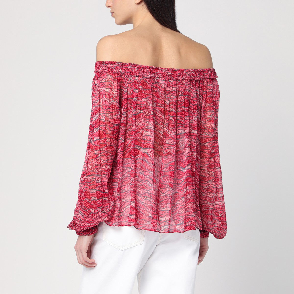 ISABEL MARANT Étoile Vutti Red Off-Shoulder Printed Top red