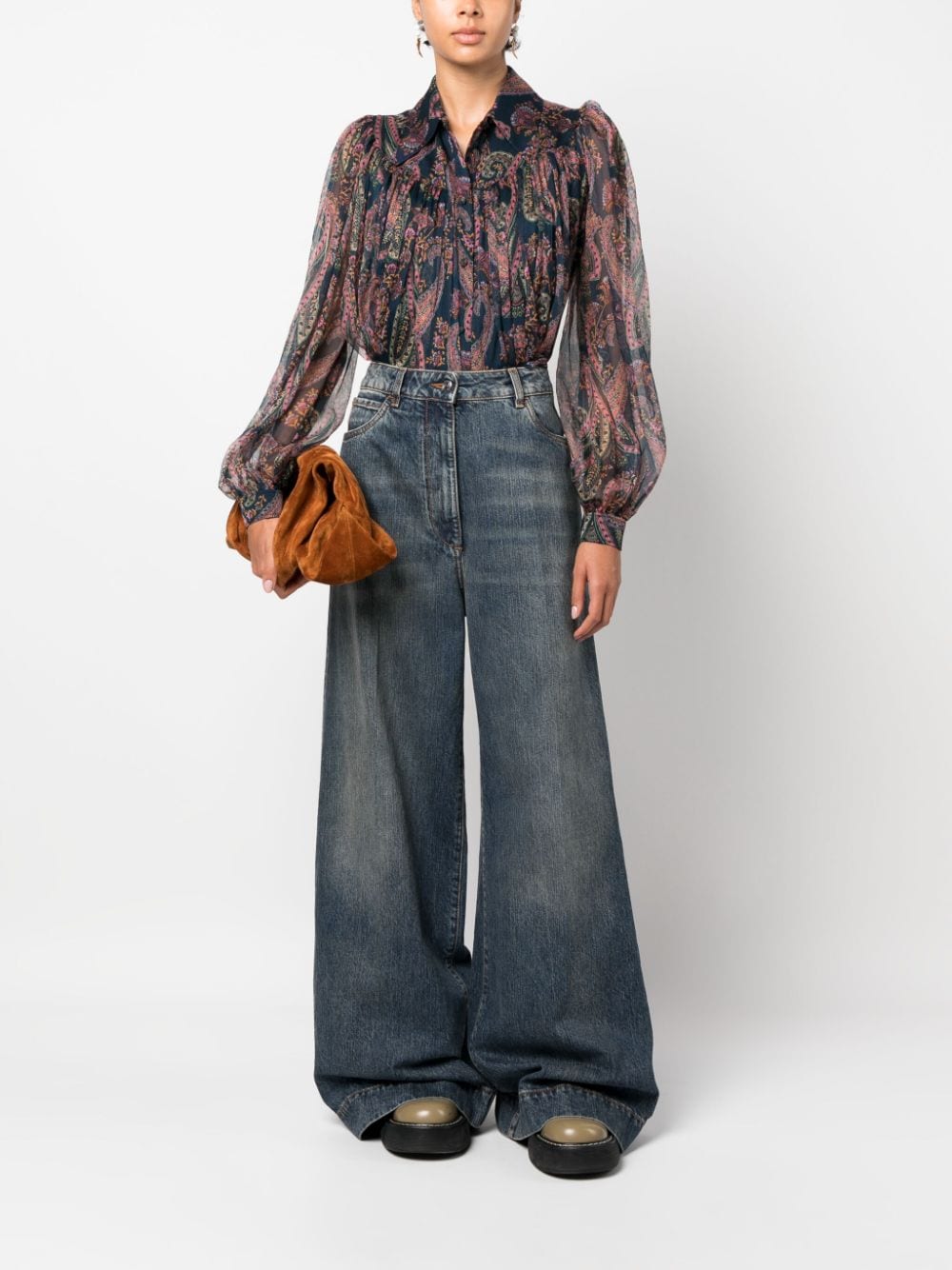 Etro High-Rise Flared Jeans with Pegaso Embroidery Blue Blue