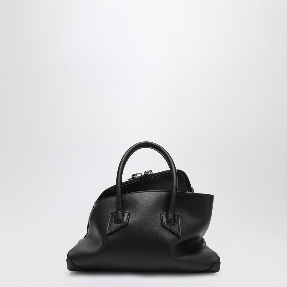 The Attico La Passeggiata Mini Black Leather Bag with Asymmetrical Design Black