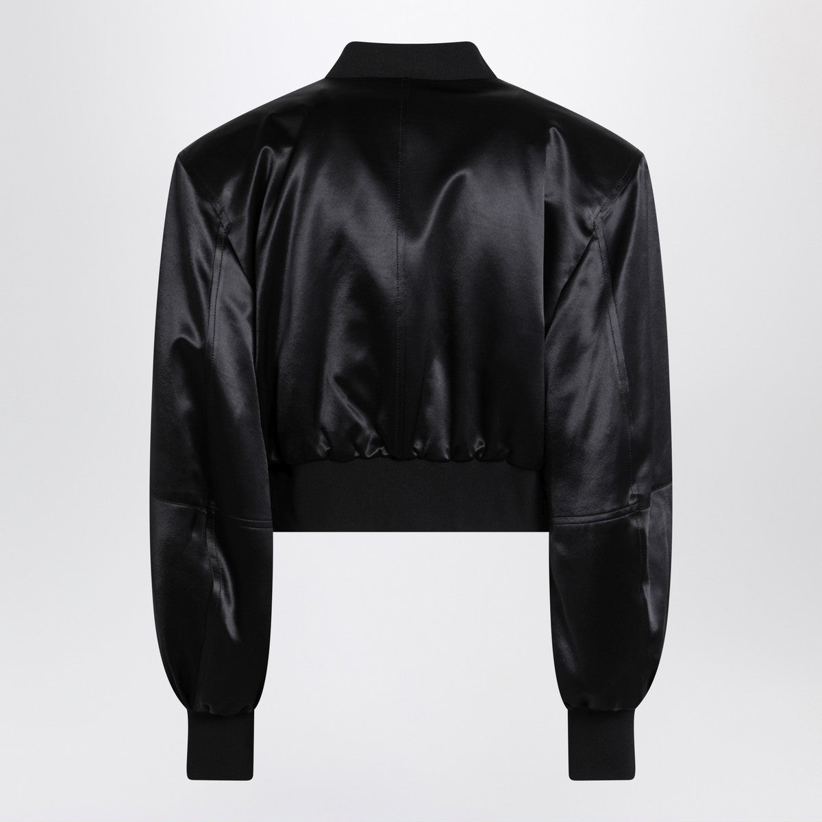 The Attico Black Shiny Cropped Viscose Bomber Jacket Black