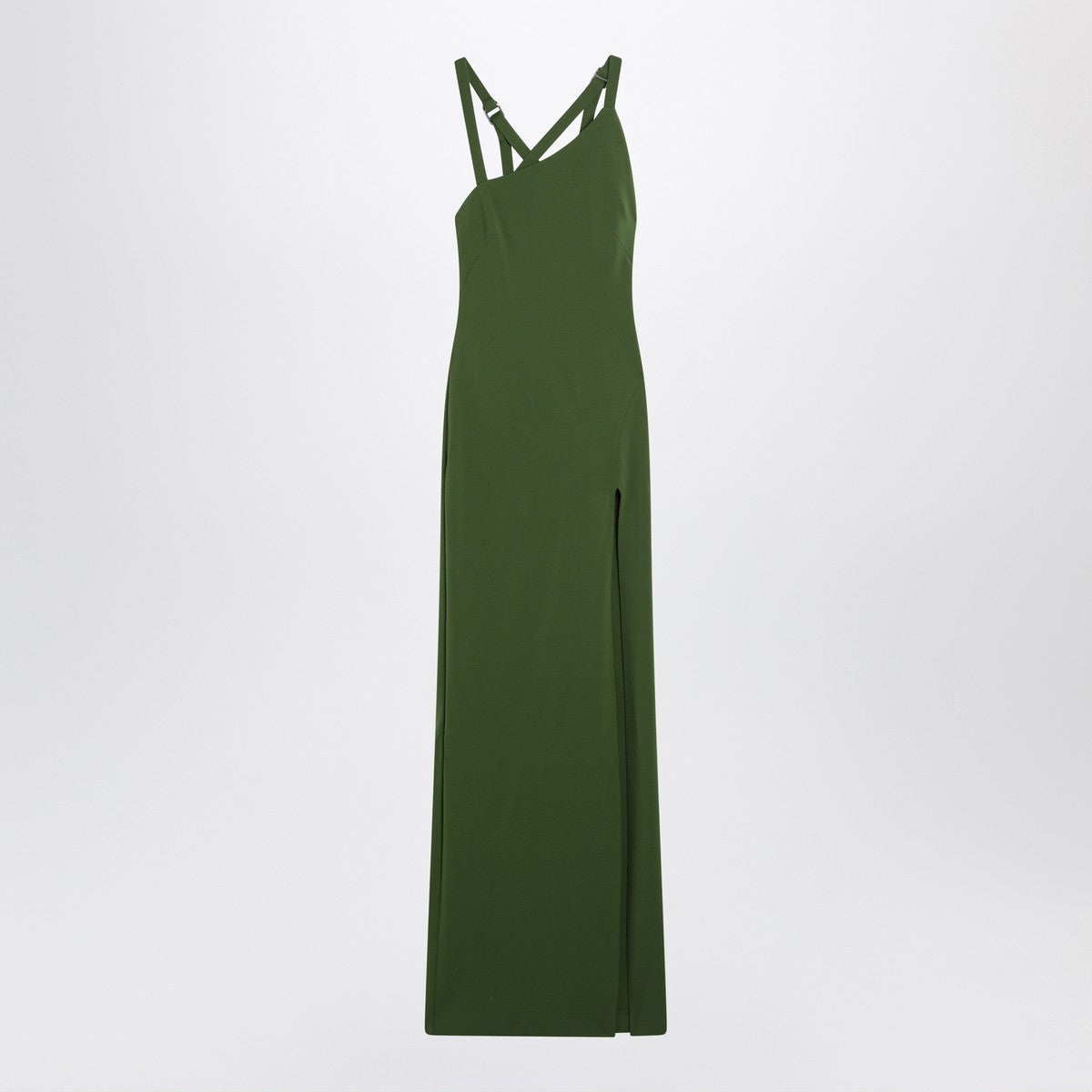 The Attico Long Green Slit Dress with Asymmetric Neckline Green