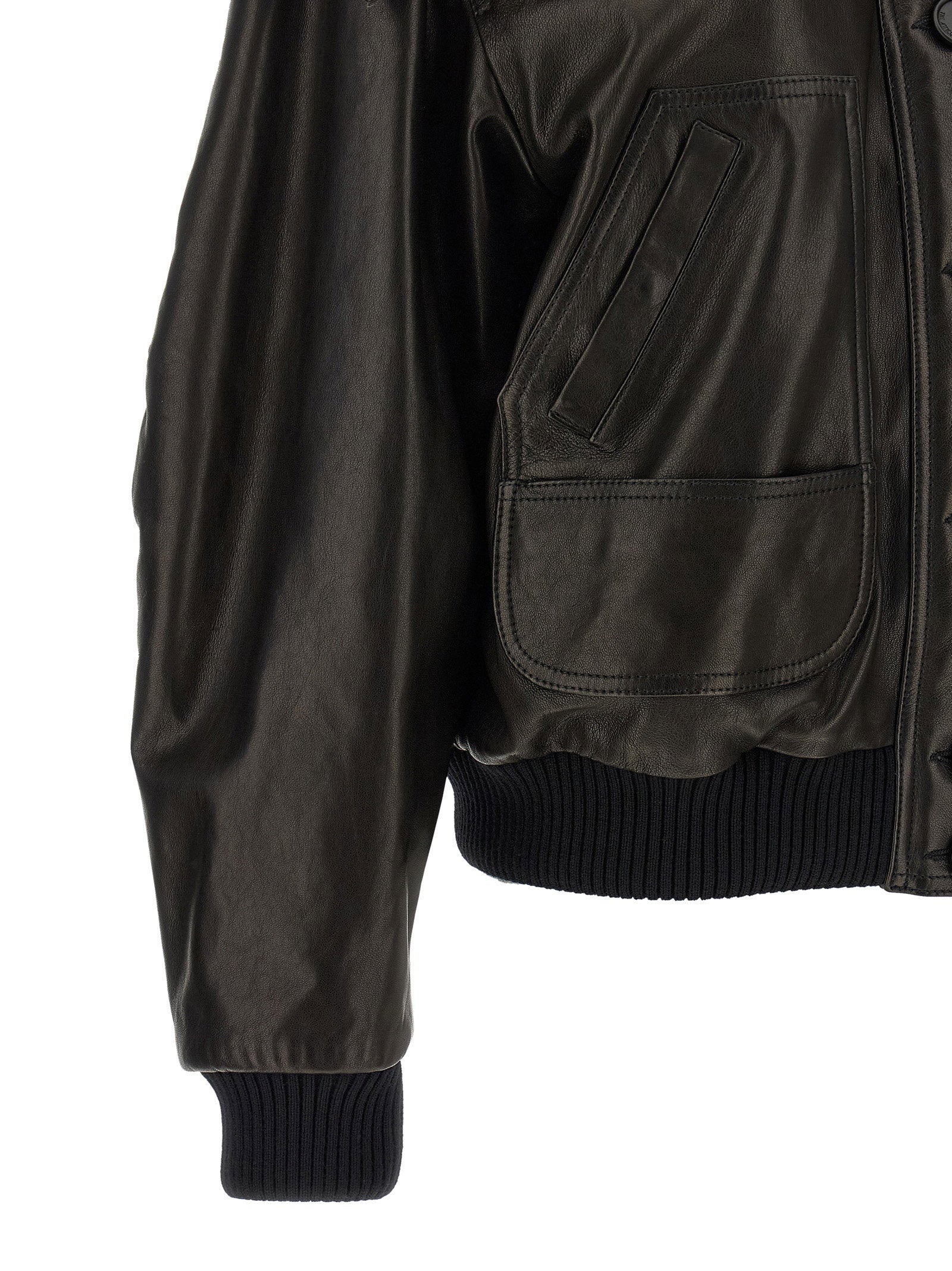 The Attico Shearling Neck Bomber Jacket Black