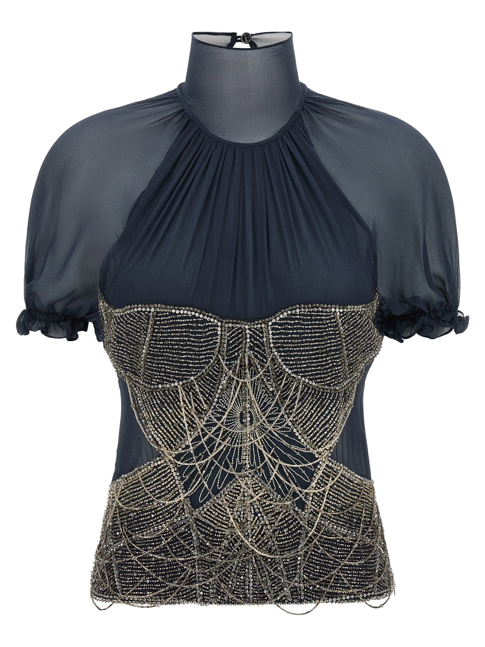 The Attico Jewel Embroidery Top Blue