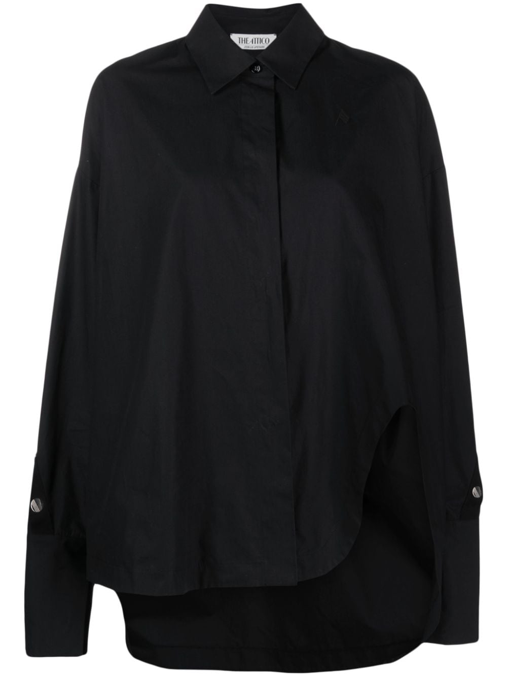 The Attico Oversized Studded Cotton Shirt with Embroidered Logo Black Black