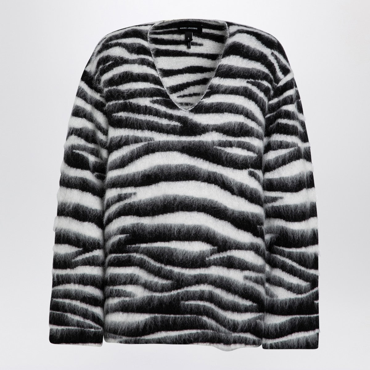 Marc Jacobs Zebra-Pattern Wool-Blend V-Neck Jumper Black