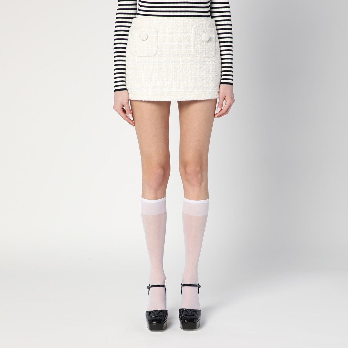 Marc Jacobs Ivory Textured Tweed Mini Skirt Grey