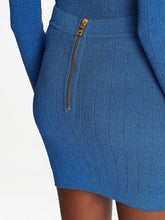 Balmain Buttoned Knitted Pencil Mini Skirt Blue Blue