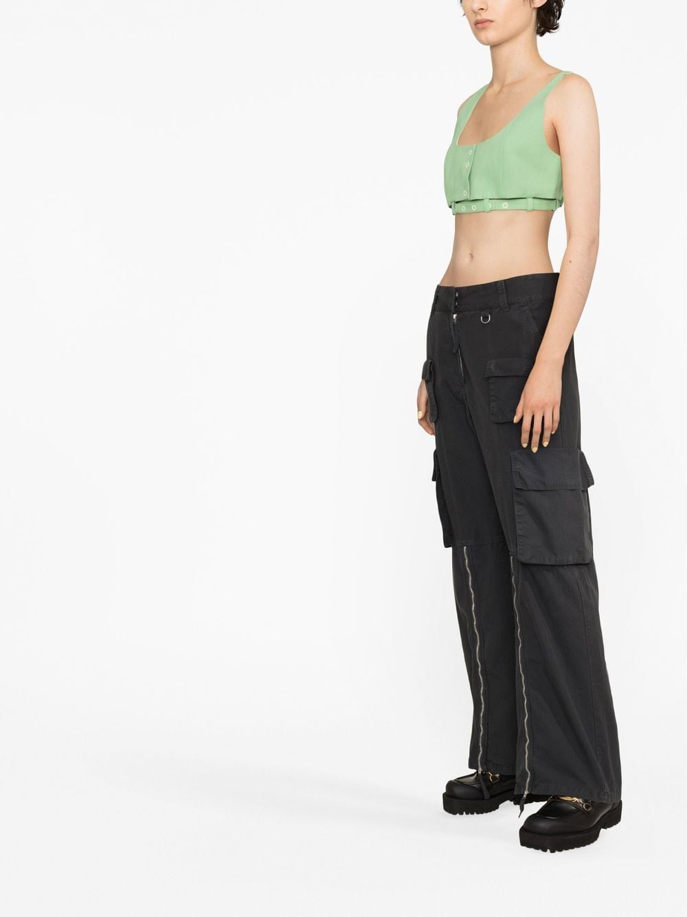 Ganni Cropped Belted Organic Cotton Tank Top Aqua Green
