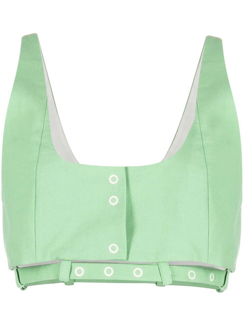 Ganni Cropped Belted Organic Cotton Tank Top Aqua Green