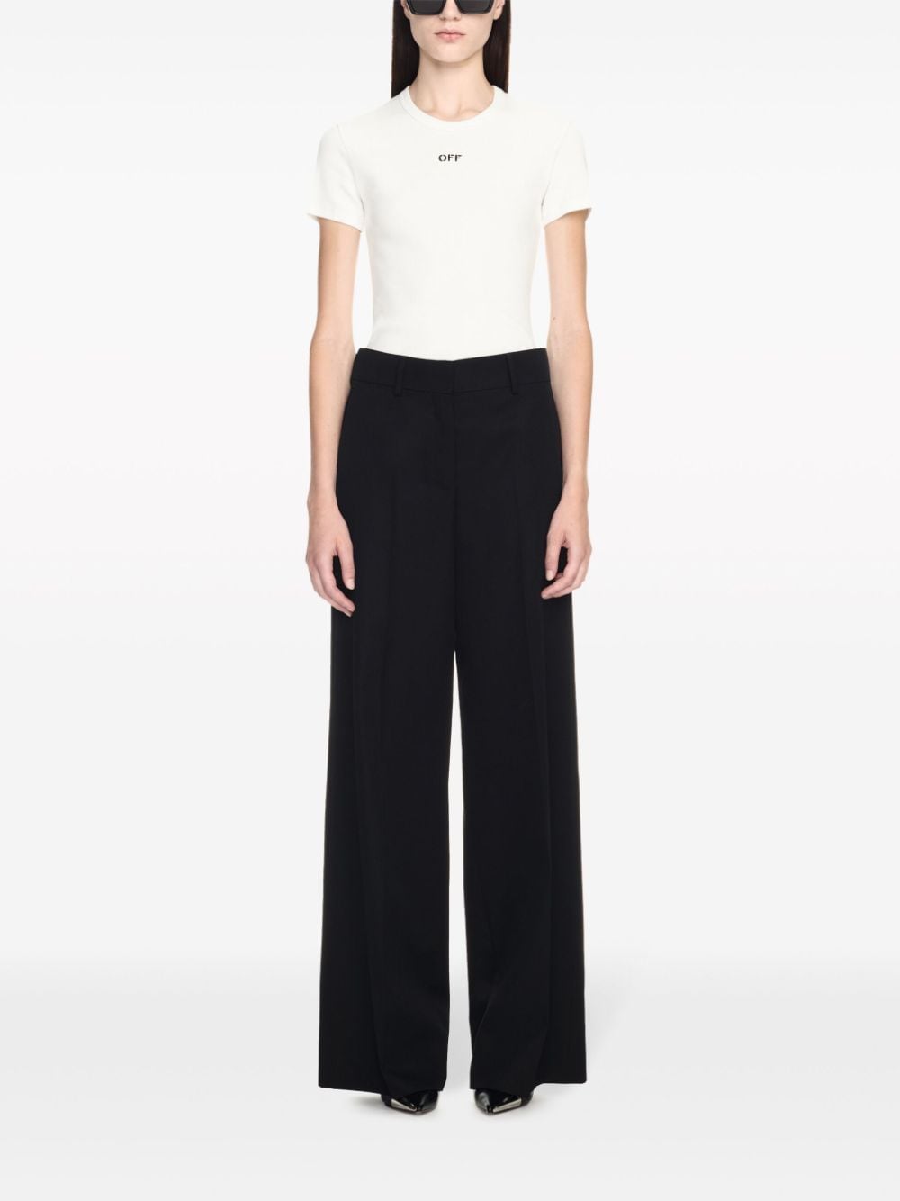 Off White Wide-Leg Piped Cotton Track Pants Black
